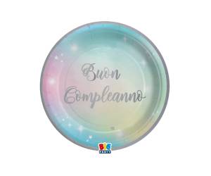 Piatto Soft Rainbow Buon Compleanno diametro 18 cm carta - 29144