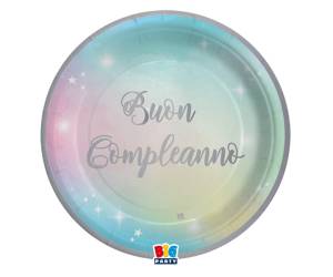 Piatto Soft Rainbow Buon Compleanno diametro 24 cm carta - 29146