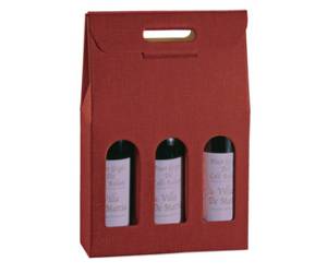Scatola 3 bottiglie 27 x 9 x 38,5 cm cartone seta bordeaux - 29344