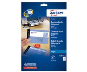Biglietti da visita 85 x 54 mm 260 gr effetto opaco bianco conf 25 fogli da 8 biglietti Avery C32015 - 2535