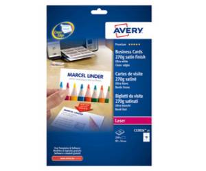 Biglietti da visita 85 x 54 mm 270 gr effetto satinato bianco conf 25 fogli da 10 biglietti Avery C32026 - 1604