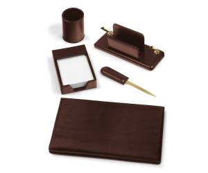 Servizio scrittoio similpelle 5 componenti marrone - 17234