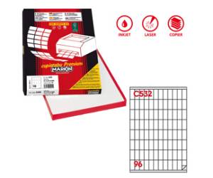 Etichetta adesiva C532 - permanente - 16,3 x 35,4 mm - 96 etichette per foglio - bianco - scatola 100 fogli A4 - Markin - X210C532 - 8007047024053 - DMwebShop