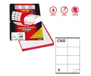 Etichetta adesiva C502 - permanente - 105 x 72 mm - 8 etichette per foglio - bianco - scatola 100 fogli A4 - Markin - X210C502 - 8007047021748 - DMwebShop