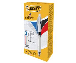 Penna a sfera a scatto multifunzione 4 Colors nero blu rosso fusto grigio - 19149