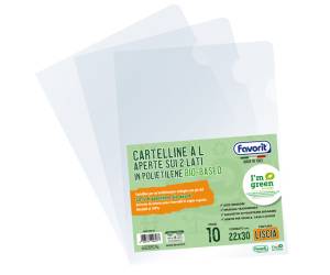 Cartelline a L - 22 x 30 cm - PE Bio-Based - liscio superior - trasparente - conf. 10 pezzi - Favorit - 400178018 - 8006779048177 - DMwebShop