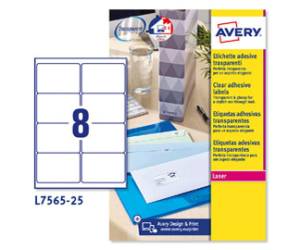 Etichetta adesiva L7565 - poliestere - permanente - 99,1 x 67,7 mm - 8etichette per foglio - 25 fogli - A4 - trasparente - Avery - L7565-25 - 5014702012013 - DMwebShop