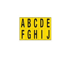 Lettere adesive da A a J - in PVC - 70 x 124 mm - 10 etichette per foglio - 1 foglio - nero-giallo - Cartelli Segnalatori - 906AJ - 8409061101831 - DMwebShop