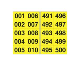 Numero adesivo da 001 a 500 - 45 x 24 mm - 10 etichette per foglio - 50 fogli - nero-giallo - Cartelli Segnalatori - 908.25 - 8409082101841 - DMwebShop