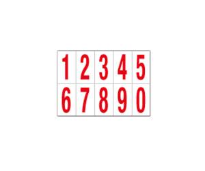 Numeri adesivi da 0 a 9 in PVC 70 x 124 mm 10 etichette per foglio 1 foglio rosso bianco - 12396