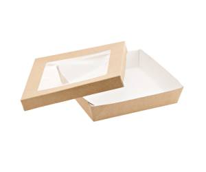 Scatola da asporto - con finestra trasparente - 18 x 18 x 5 cm - carta kraft-PE - avana - conf. 20 pezzi - Leone - H0718 - 8024112002495 - DMwebShop