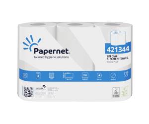 Rotolo asciugatutto professionale - 2 veli - 23 cm x 38,71 mt - 158 strappi - bianco - pacco 3 rotoli - Papernet - 421344 - 8024929010072 - DMwebShop