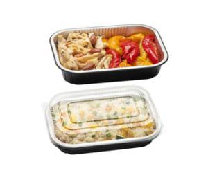 Contenitore alluminio stirato con coperchio R PET 2 porzioni 22 x 15 x 4,4 cm - 18101