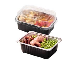 Contenitore alluminio stirato con coperchio in R PET 1 porzione - 18055