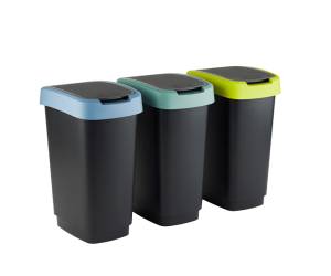 Pattumiera con coperchio basculante 50 lt 40,1 x 29,1 x 60,2 cm PPL grigio verde lime kit 3 pezzi - 20151