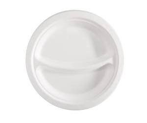 Piatto piano a 2 scomparti monouso rotondo diametro 23 cm canna da zucchero bianco - 18130