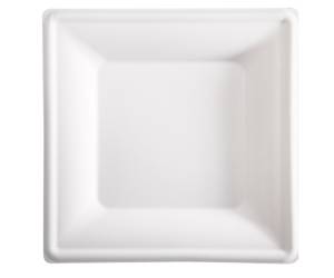 Piatto piano monouso quadrato 26 x 26 cm canna da zucchero bianco - 18160