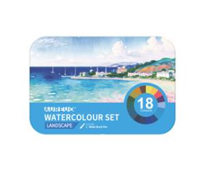 Acquerelli demi godet con pennello brush in scatola di metallo astuccio 18 colori - 21855