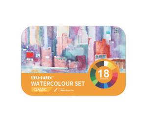 Acquerelli demi godet con pennello brush in scatola di metallo astuccio 18 colori - 21895