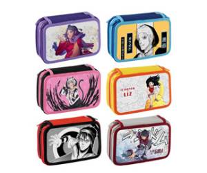 Astuccio 3 Zip Manga 13 x 20 x 7,5 cm fantasie assortite - 25176