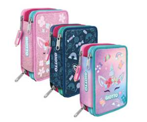 Astuccio 3 zip Candy collection 19,5 x 7,5 x 12,9 cm tessuto fantasie assortite - 25182