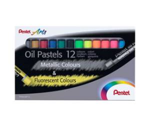 Pastelli a olio lunghezza 60 mm colori fluo e metal assortiti astuccio 12 pezzi - 22828