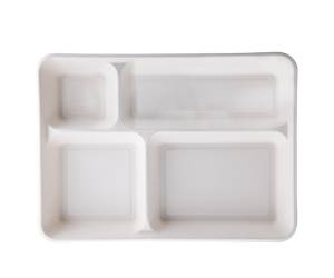 Vassoio biodegradabile 4 scomparti 37 x 27 x 3,6 cm canna da zucchero bianco - 24916