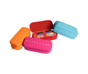 Astuccio 2 zip Monocromo 21 x 5 x 9 cm silicone poliestere colori assortiti - 27569