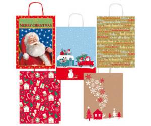 Shopper in carta kraft con manici 36 x 46 x 12 cm fantasia natale - 29827