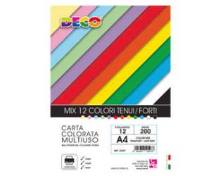 Risma carta A4,200 gr colori assortiti 12 fogli - 30136