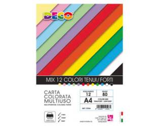 Risma carta A4,80 gr colori assortiti 12 fogli - 30135