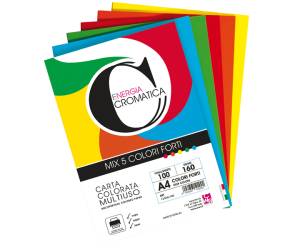 Risma carta Cromatica A4,160 gr colori assortiti forti 100 fogli - 30132