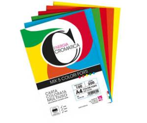 Risma carta Cromatica A4,200 gr colori assortiti forti 100 fogli - 30134