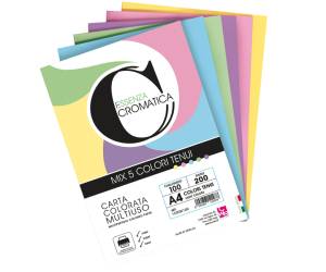 Risma carta Cromatica A4,200 gr colori assortiti tenui 100 fogli - 30133
