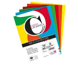 Risma carta Cromatica A4,80 gr colori assortiti forti 100 fogli - 30130