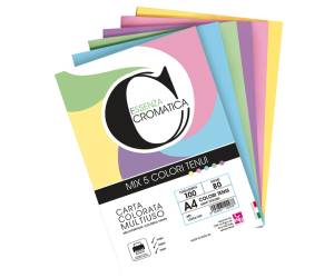 Risma carta Cromatica A4,80 gr colori assortiti tenui 100 fogli - 30129