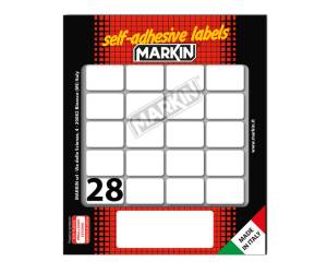 Etichetta adesiva permanente rettangolare - 28 x 19 mm - 28 etich. per foglio - 10 fogli per busta - bianco - conf. 25 pezzi Markin - X10023 - 8007047936325 - DMwebShop