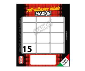 Etichetta adesiva permanente rettangolare - 37 x 27 mm - 15 etich. per foglio - 10 fogli per busta - bianco - conf. 25 pezzi Markin - 10029 - 8007047936684 - DMwebShop
