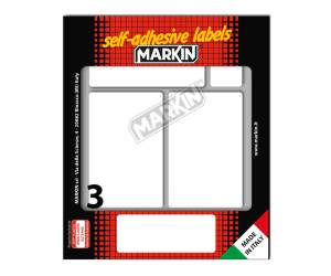 Etichetta adesiva permanente rettangolare - 83 x 53 mm - 3 etich. per foglio - 10 fogli per busta - bianco - conf. 25 pezzi Markin - X10049 - 8007047037886 - DMwebShop