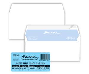 Busta silver90 strip FSC - bianca - internografata - senza finestra - 110 x 230 mm - 90 gr - conf. 25 pezzi - Pigna - 0593022AM - 8059020921057 - DMwebShop