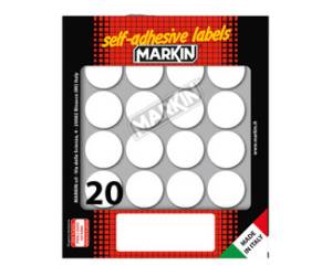 Etichette adesive tonde - in carta - permanenti - diametro 27 mm - 20 etichette per foglio - 10 fogli - bianco - Markin - 10008 - 8007047035424 - DMwebShop
