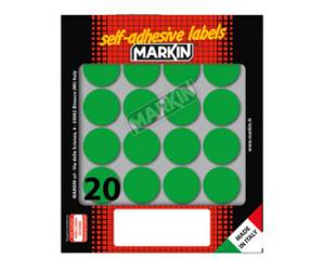 Etichette adesive tonde - in carta - permanenti - diametro 27 mm - 20 etichette per foglio - 10 fogli - verde - Markin - X10008VE - 8007047035448 - DMwebShop