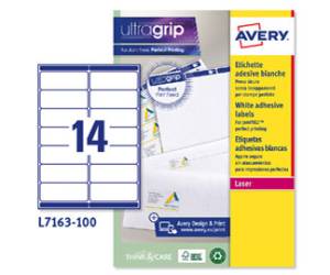 Etichetta adesiva L7163 - permanente - 99,1 x 38,1 mm - 14 etichette per foglio - bianco - conf. 100 fogli A4 - Avery - L7163-100 - 5014702004018 - DMwebShop