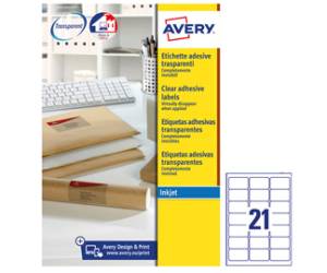 Etichetta in poliestere J8560 - permamente - 63,5 x 38,1 mm - 21 et/fg - trasparente - conf. 25 fogli A4 - Avery - J8560-25 - 5014702002281 - DMwebShop