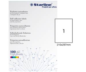 Etichetta adesiva in carta permanente 210 x 297 mm 1 etichetta per foglio bianco conf 100 fogli A4 Starline X210ODC503 - 4867