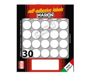Etichette adesive tonde in carta permanenti diametro 22 mm 30 etichette per foglio 10 fogli bianco Markin X10007 - 4931