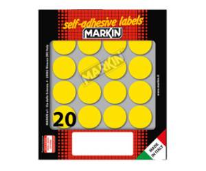 Etichette adesive tonde in carta permanenti diametro 27 mm 20 etichette per foglio 10 fogli giallo Markin 10008GI - 4936