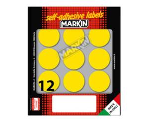 Etichette adesive tonde in carta permanenti diametro 34 mm 12 etichette per foglio 10 fogli giallo Markin 10009GI - 4945