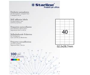 Etichetta adesiva - carta - permanente - 52,5 x 29,7 mm - 40 etichette per foglio - bianco - conf. 100 fogli A4 - Starline - X210ODC559 - 8025133013682 - DMwebShop