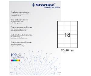 Etichetta adesiva - carta - permanente - 70 x 48 mm - 18 etichette per foglio - bianco - conf. 100 fogli A4 - Starline - X210ODC517 - 8025133013750 - DMwebShop